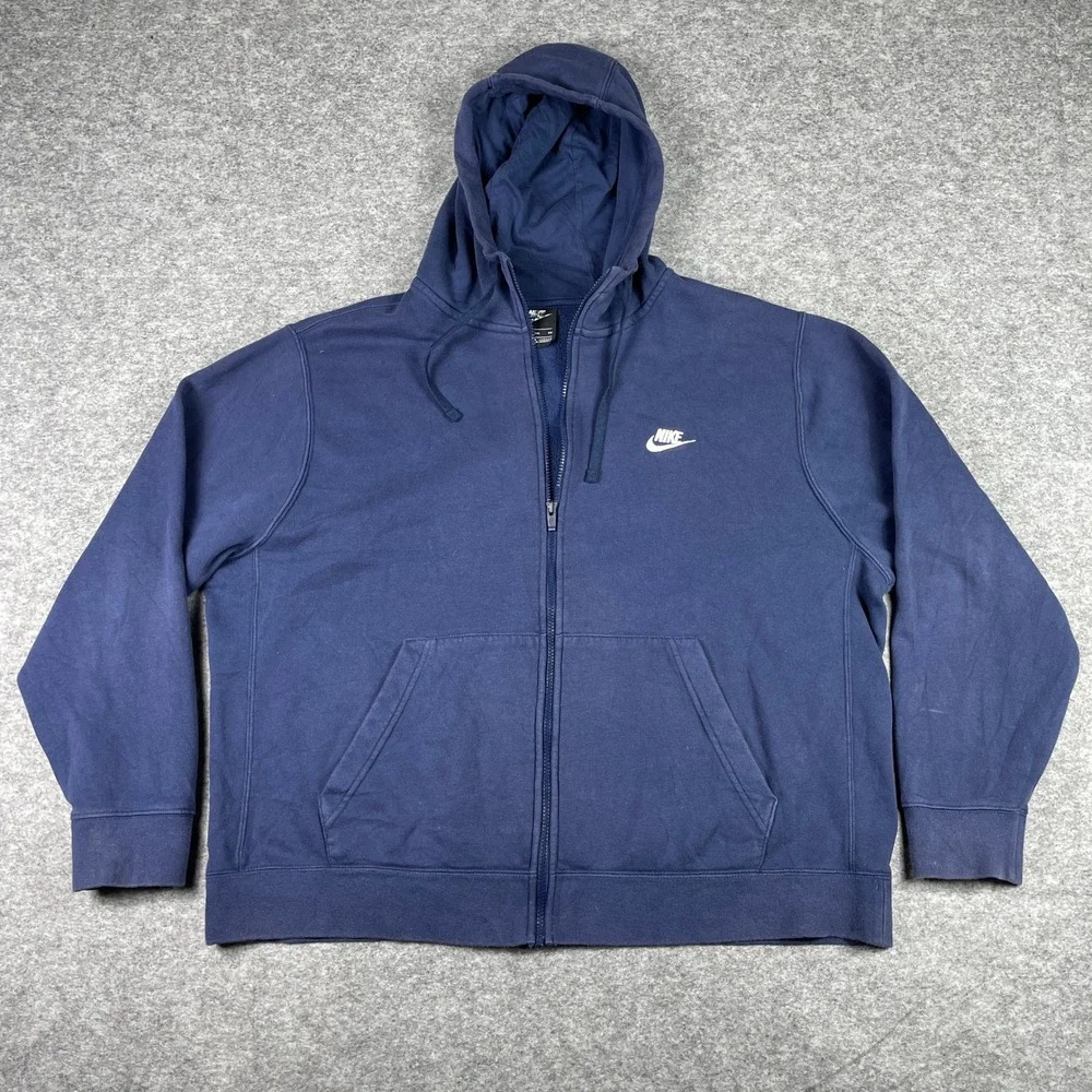 Nike Hoodie Mens XXL Navy Blue Full Zip Fleece Club Jacket Sweatshirt BV2645-410